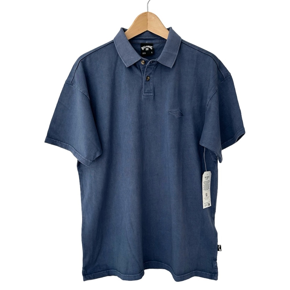 Billabong Polo Golf Shirt Collared Slub Wave Washed Steal Blue NWT Men’s Large